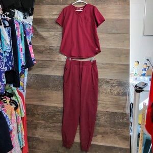 Easy Stretch Women's Maroon Scrub Top and Jogger Pants Set